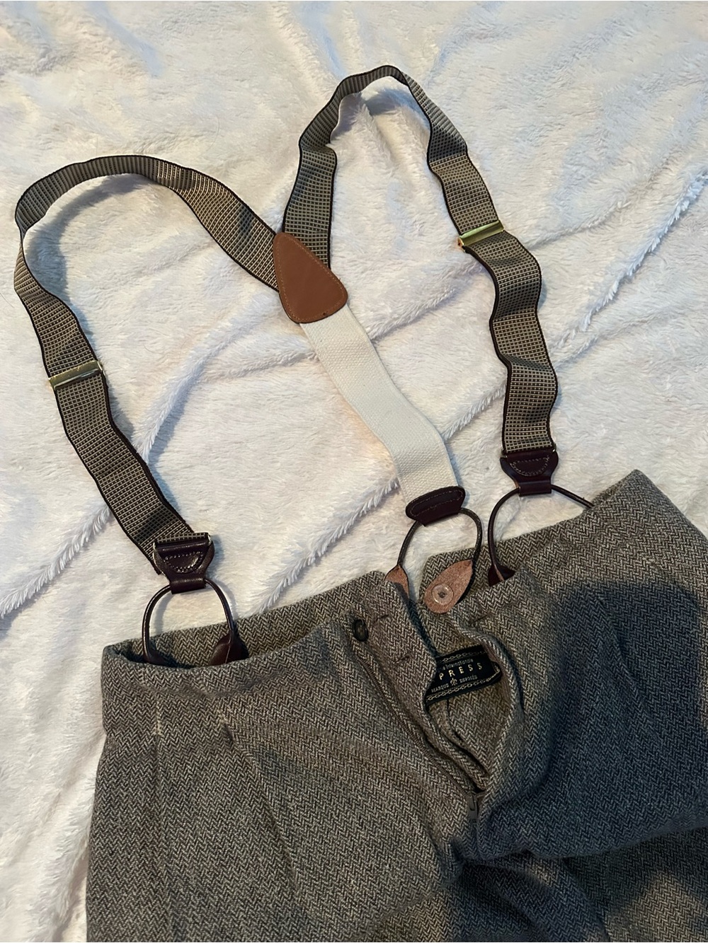 Express Gray Wool-Blend Trousers with Suspenders - Picture 5 of 7